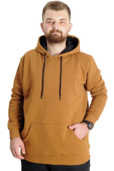 Mode XL Büyük Beden Sweat Kapşon Kangoroo Pocket Basic 20562 Camel ürün görseli