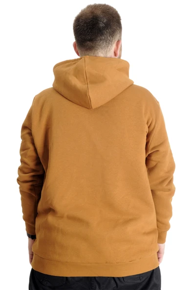 Mode XL Büyük Beden Sweat Kapşon Kangoroo Pocket Basic 20562 Camel - Resim 4
