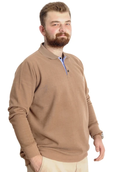 Mode XL Büyük Beden Erkek Sweat Polo Selanik Nakışlı 20440 Sütlü Kahve - Resim 3