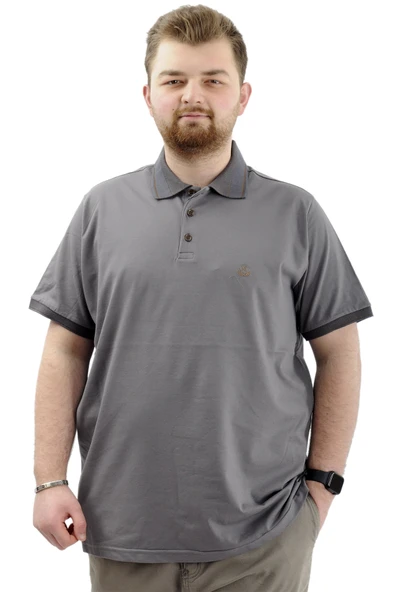 Mode XL Büyük Beden Erkek Tişört Polo Yaka Nakışlı LOGO M U24338 Füme ürün görseli