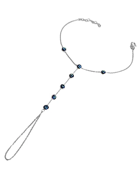 925 Ayar Gümüş Nazar Boncuklu Şahmeran Bileklik – El Yapımı, Ayarlanabilir Zincirli - Gold Renk - 4