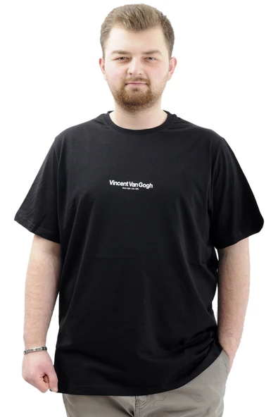 Mode XL Büyük Beden Baskılı Erkek T-Shirt Bisiklet Yaka VAN GOGH U24040 Siyah ürün görseli