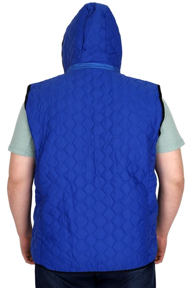 Mode XL Büyük Beden Erkek Fermuarlı Kapüşonlu Şişme Yelek U24705 Mavi - Resim 4