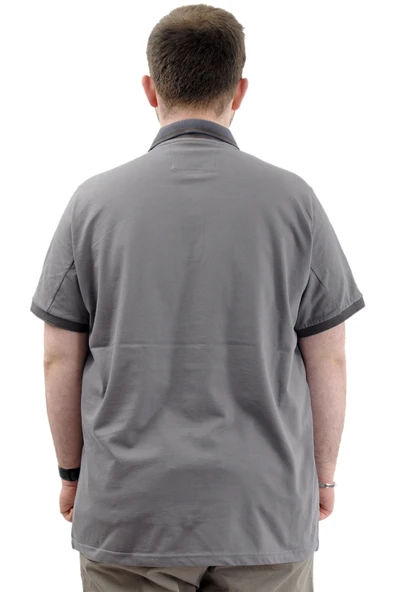 Mode XL Büyük Beden Erkek Tişört Polo Yaka Nakışlı LOGO M U24338 Füme - Resim 4