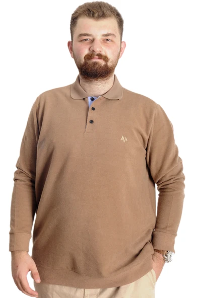 Mode XL Büyük Beden Erkek Sweat Polo Selanik Nakışlı 20440 Sütlü Kahve ürün görseli 1