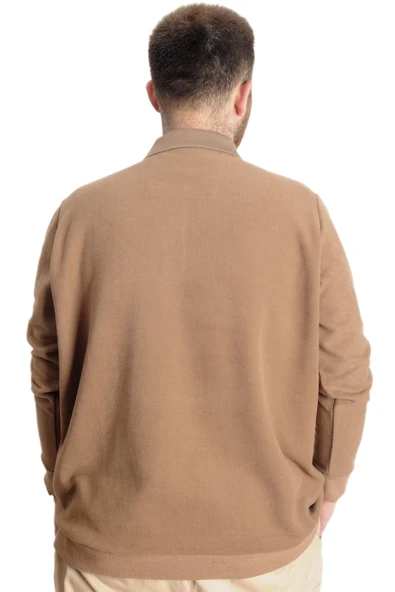 Mode XL Büyük Beden Erkek Sweat Polo Selanik Nakışlı 20440 Sütlü Kahve - Resim 4