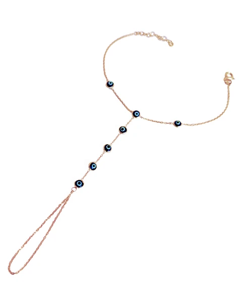 925 Ayar Gümüş Nazar Boncuklu Şahmeran Bileklik – El Yapımı, Ayarlanabilir Zincirli - Gold Renk - 6