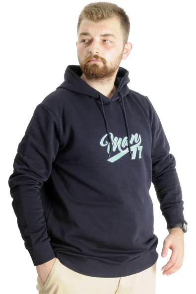 Mode XL Büyük Beden Erkek Sweatshirt Kapüşonlu 23540 Lacivert - Resim 3