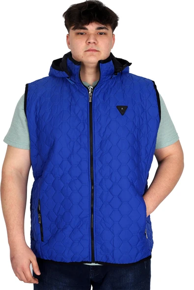 Mode XL Büyük Beden Erkek Fermuarlı Kapüşonlu Şişme Yelek U24705 Mavi ürün görseli