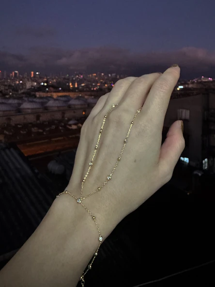 Top Zincir ve Taşlı Gümüş Şahmeran Bileklik – Trend Gümüş Aksesuar - Gold Renk - 2