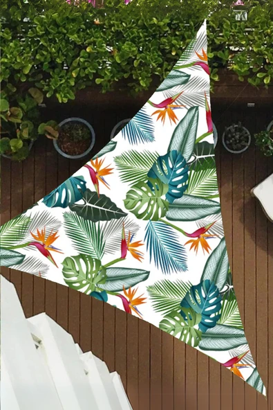 sizenelazım Monstera ve Palmiye Desen Üçgen Oxford Su İtici Kumaş Dekoratif Gölgelik ürün görseli