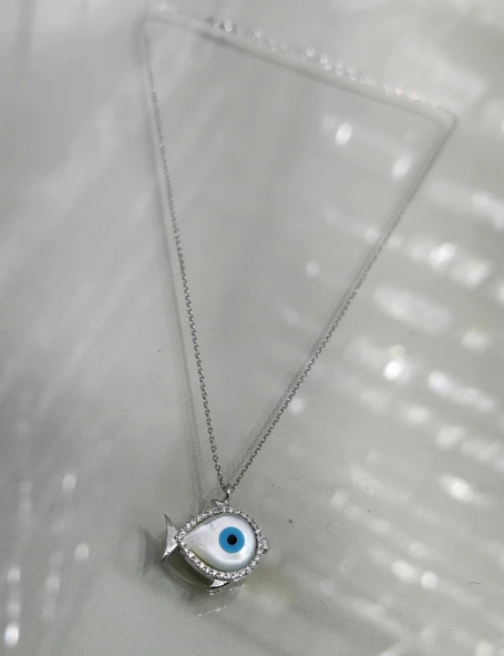 Opal Taşlı Balık Gümüş Kolye - Gold Renk - 3