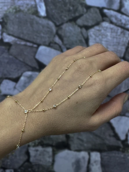 Top Zincir ve Taşlı Gümüş Şahmeran Bileklik – Trend Gümüş Aksesuar - Gold Renk