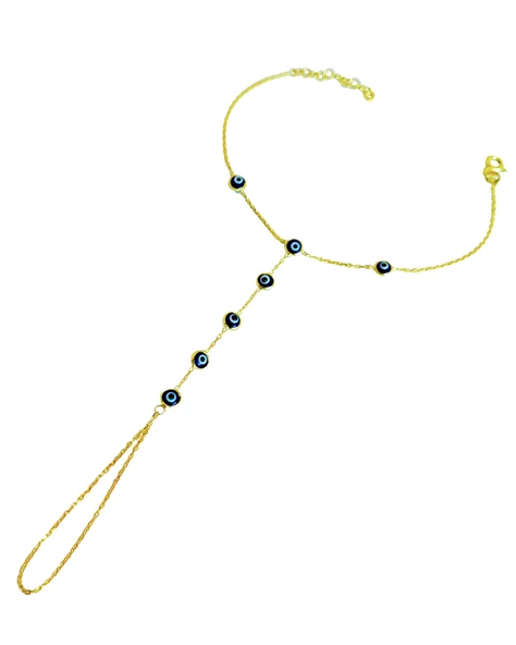 925 Ayar Gümüş Nazar Boncuklu Şahmeran Bileklik – El Yapımı, Ayarlanabilir Zincirli - Gold Renk - 2