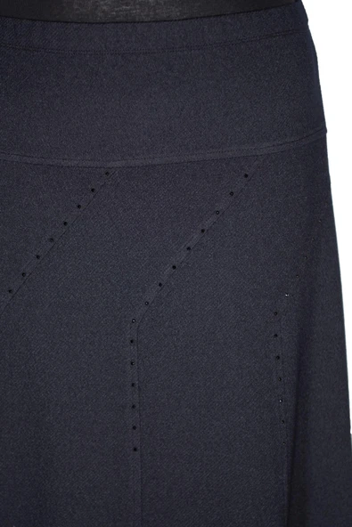 Hesna Kadın Seher Kışlık Büyük Beden Taşlı Astarsız Lastikli Lacivert Etek - Resim 2