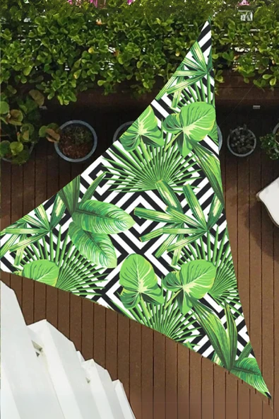 sizenelazım Tropikal Yaprak Desen Üçgen Oxford Su İtici Kumaş Dekoratif Gölgelik ürün görseli