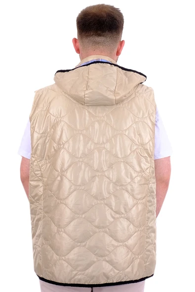Mode XL Büyük Beden Erkek Çıkan Kapüşonlu Kapitone Yelek U24704 Bej - Resim 4