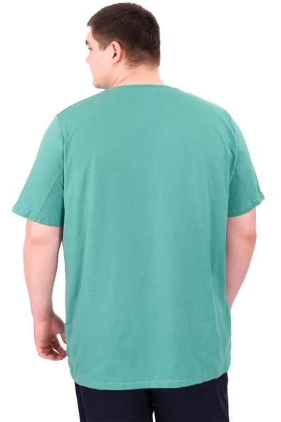 Mode XL Büyük Beden Erkek T-Shirt Bisiklet Yaka OPTIMISTIC U25028 Çağla - Resim 2