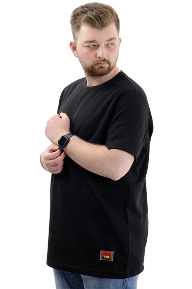 Mode XL Büyük Beden Erkek T-Shirt İnterlok Basic Bisiklet Yaka Tişört STRIVE U24078 Siyah - Resim 2