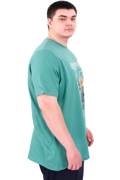 Mode XL Büyük Beden Erkek T-Shirt Bisiklet Yaka OPTIMISTIC U25028 Çağla - Resim 3