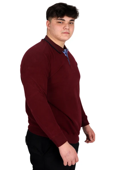 Mode XL Büyük Beden Erkek Sweat Polo Selanik Horse 23440 Bordo - 2