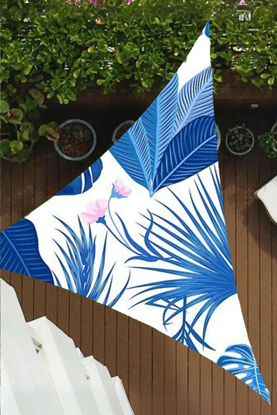 sizenelazım Mavi Yaprak Desen Üçgen Oxford Su İtici Kumaş Dekoratif Gölgelik ürün görseli