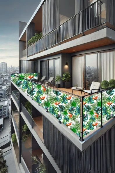 sizenelazım 90cm x 6.5m  Monstera  Balkon Bahçe Çit Brandası  Su İtici, UV Koruyucu, Dekoratif Örtü ürün görseli