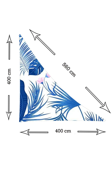 sizenelazım Mavi Yaprak Desen Üçgen Oxford Su İtici Kumaş Dekoratif Gölgelik - Resim 2
