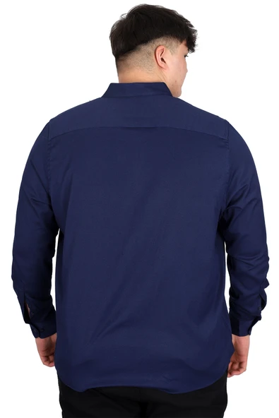 Mode XL Büyük Beden Erkek Uzun Kol Gömlek Cepli OXFORD U20367 Lacivert - Resim 4