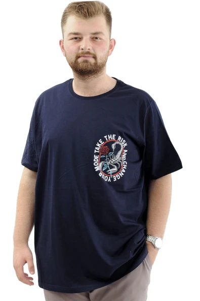Mode XL Büyük Beden Erkek Tişört Baskılı Bisiklet Yaka Pamuklu CHANGE U24084 Lacivert ürün görseli
