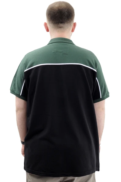 Mode XL Büyük Beden Erkek T-Shirt Polo Yaka Renk Bloklu DEER U24324 Siyah - Resim 4