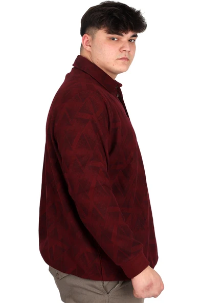 Mode XL Büyük Beden Erkek Polo Yaka Sweatshirt Baskılı Selanik U24440 Bordo - 3