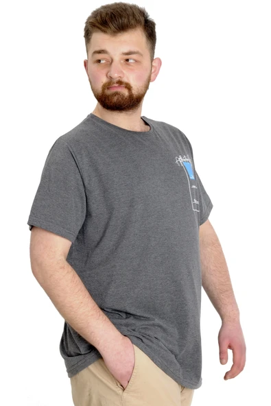 Mode XL Büyük Beden Erkek T-shirt ESTABLISMENT 23139 Antramelanj - Resim 3