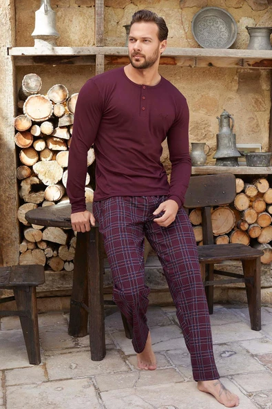 Aydoğan Erkek Civan Patlı Modal Bordo Pijama Takım 3350