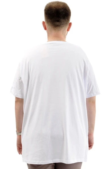 Mode XL Büyük Beden Erkek Tişört Baskılı Bisiklet Yaka Pamuklu CHANGE U24084 Beyaz - Resim 4