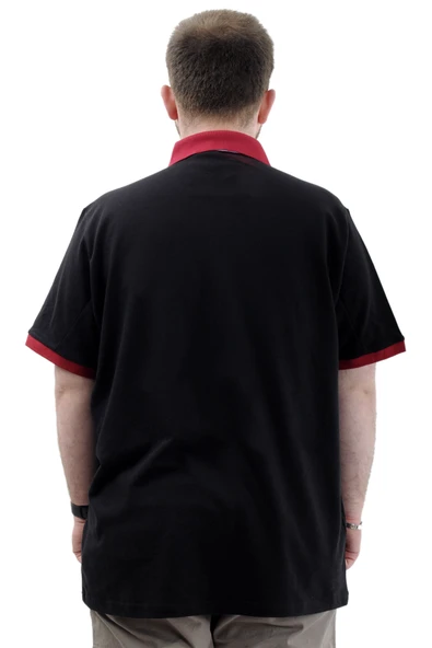 Mode XL Büyük Beden Erkek Tişört Polo Yaka Nakışlı LOS ANGELES U24331 Siyah - Resim 4