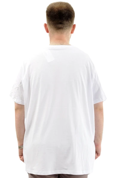 Mode XL Battal Beden Erkek Pamuklu T-Shirt Yumuşak Dokulu Baskılı BELIEF U24085 Beyaz - Resim 4