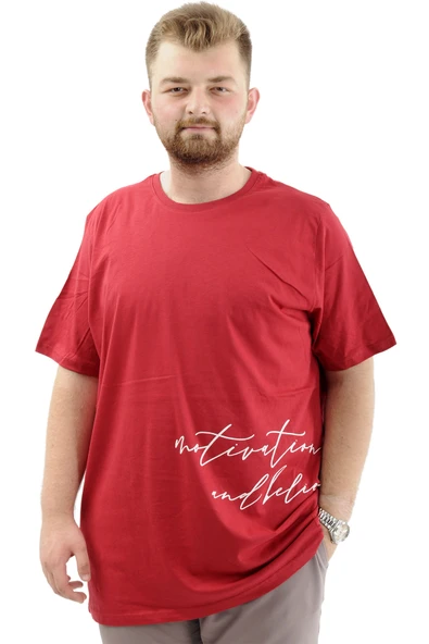 Mode XL Battal Beden Erkek Pamuklu T-Shirt Yumuşak Dokulu Baskılı BELIEF U24085 Bordo ürün görseli 1