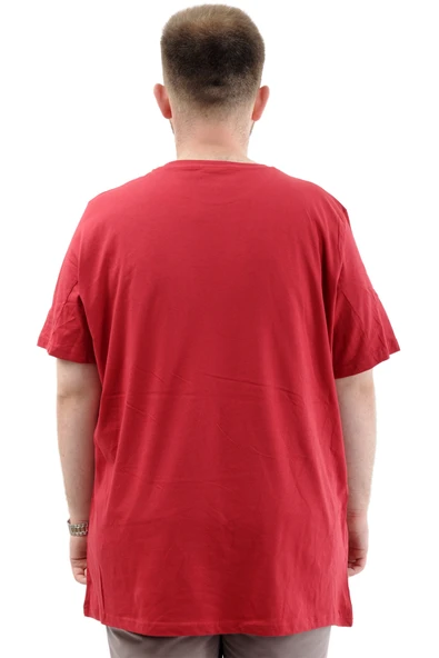 Mode XL Battal Beden Erkek Pamuklu T-Shirt Yumuşak Dokulu Baskılı BELIEF U24085 Bordo - Resim 4