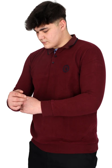Mode XL Büyük Beden Erkek Sweat Polo Selanik Horse 23440 Bordo - 3