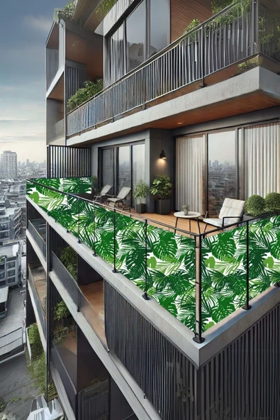 sizenelazım 70cm x 6.5m  Yeşil Palmiye  Balkon Bahçe Çit Brandası  Su İtici, UV Koruyucu, Dekoratif Örtü ürün görseli