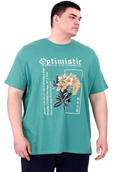 Mode XL Büyük Beden Erkek T-Shirt Bisiklet Yaka OPTIMISTIC U25028 Çağla ürün görseli