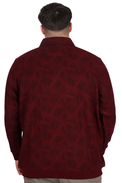 Mode XL Büyük Beden Erkek Polo Yaka Sweatshirt Baskılı Selanik U24440 Bordo - 4