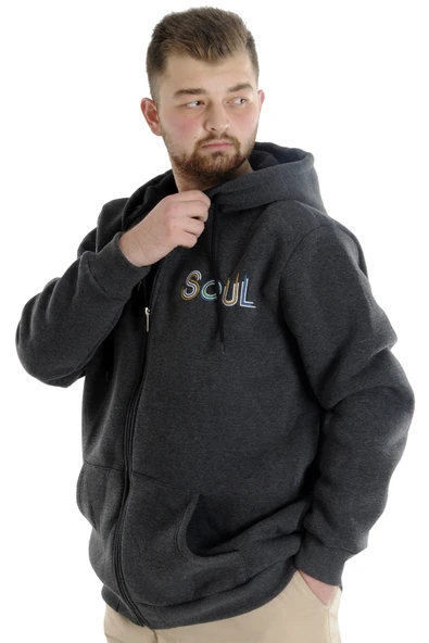 Mode XL Erkek Sweat Kapşonlu Fermuarlı 22531 Antramelanj - Resim 2