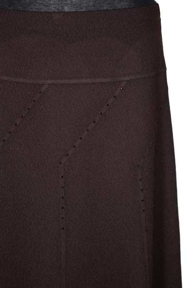Hesna Kadın Seher Kışlık Büyük Beden Taşlı Astarsız Lastikli Kahve Etek - Resim 2