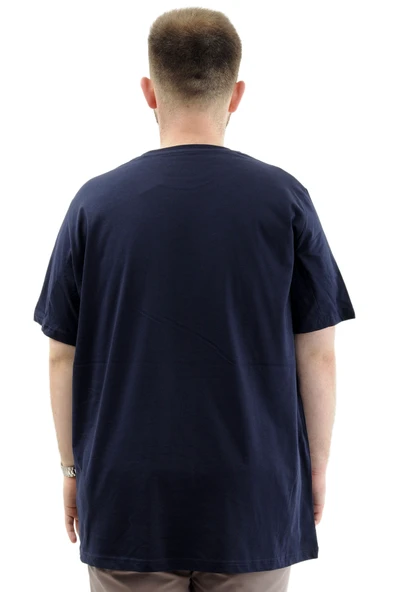 Mode XL Büyük Beden Erkek Tişört Baskılı Bisiklet Yaka Pamuklu CHANGE U24084 Lacivert - Resim 4