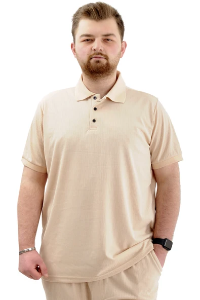 Mode XL Büyük Beden Erkek Tişört Polo Yaka JAKAR U24337 Bej ürün görseli