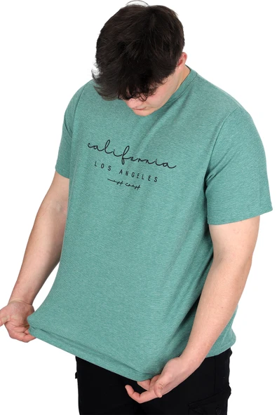 Mode XL Büyük Beden Erkek Tişört Baskılı LOS ANGELES WAFFLE U25001 Çağla - Resim 2