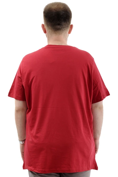 Mode XL Büyük Beden Erkek Tişört Baskılı Bisiklet Yaka Pamuklu CHANGE U24084 Bordo - Resim 4