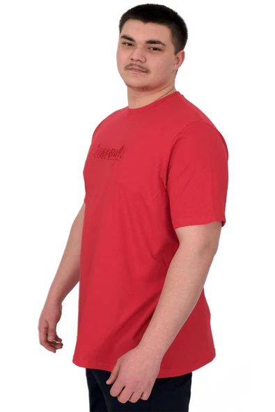 Mode XL Büyük Beden Erkek T-Shirt Bisiklet Yaka Craft U25016 Kırmızı - Resim 4